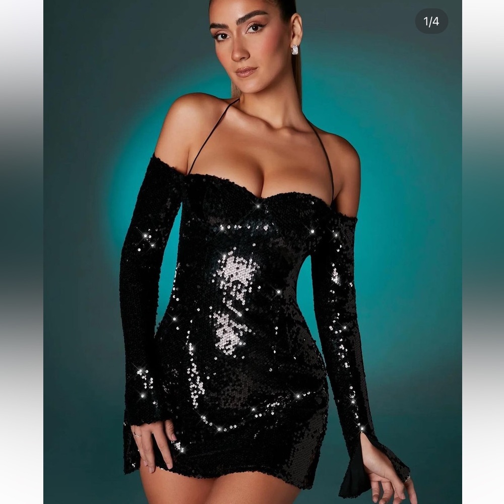 Oh Polly anias off the shoulder A-Line mini dress black